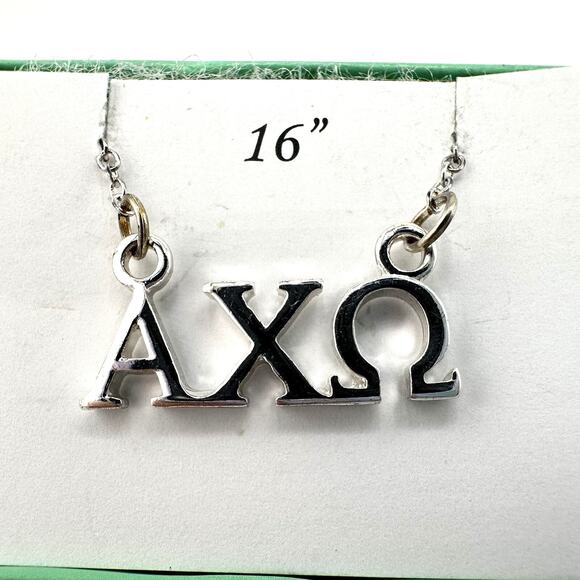 16” IOB ALP Silver Tone Alpha Cho Omega Sorority Greek Life Pendant Necklace - Picture 4 of 5
